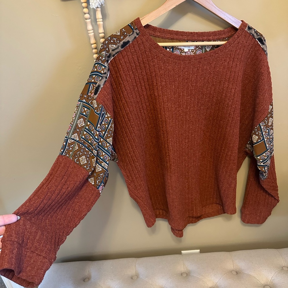 Maurices Terracotta Knit Top with Patterned Detail - Picture 3 of 7